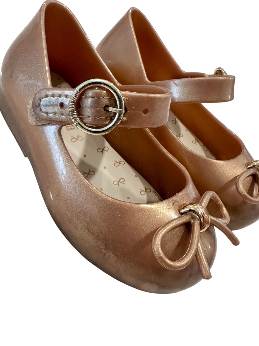 Mini Melissa Sweet Love Cap Mary Jane Gold Ballet Flats with Bow - Size: 6 - Picture 3 of 10